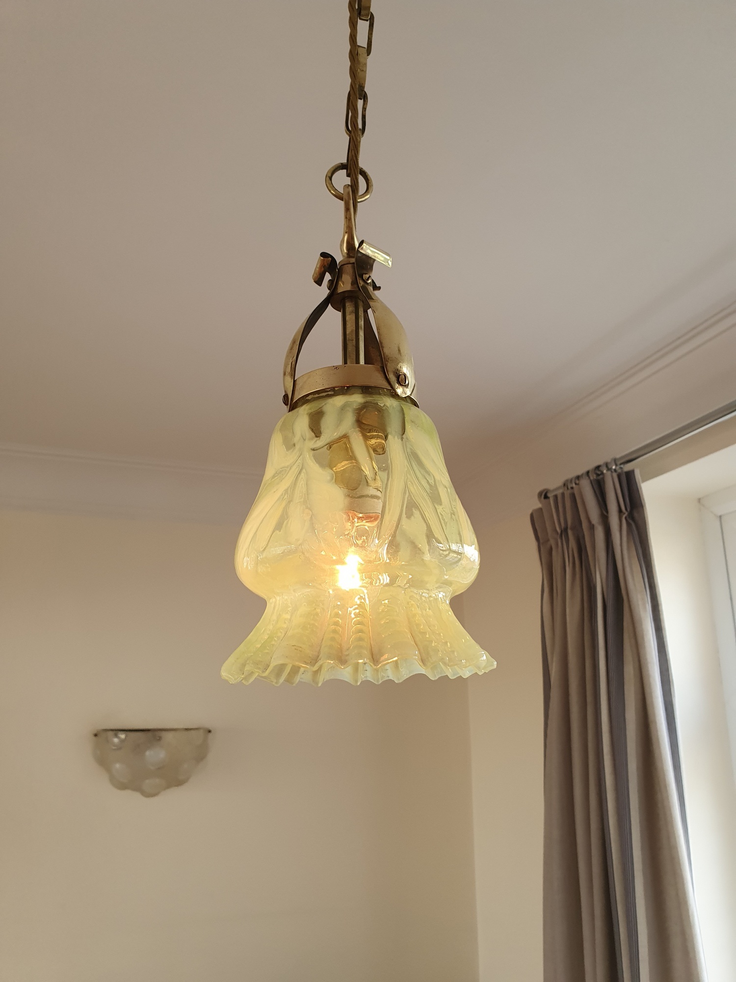 Henry G. Richardson and Sons | 2 Similar Vaseline-glass Pendant Lights | Available to Buy Seperately - Image 12