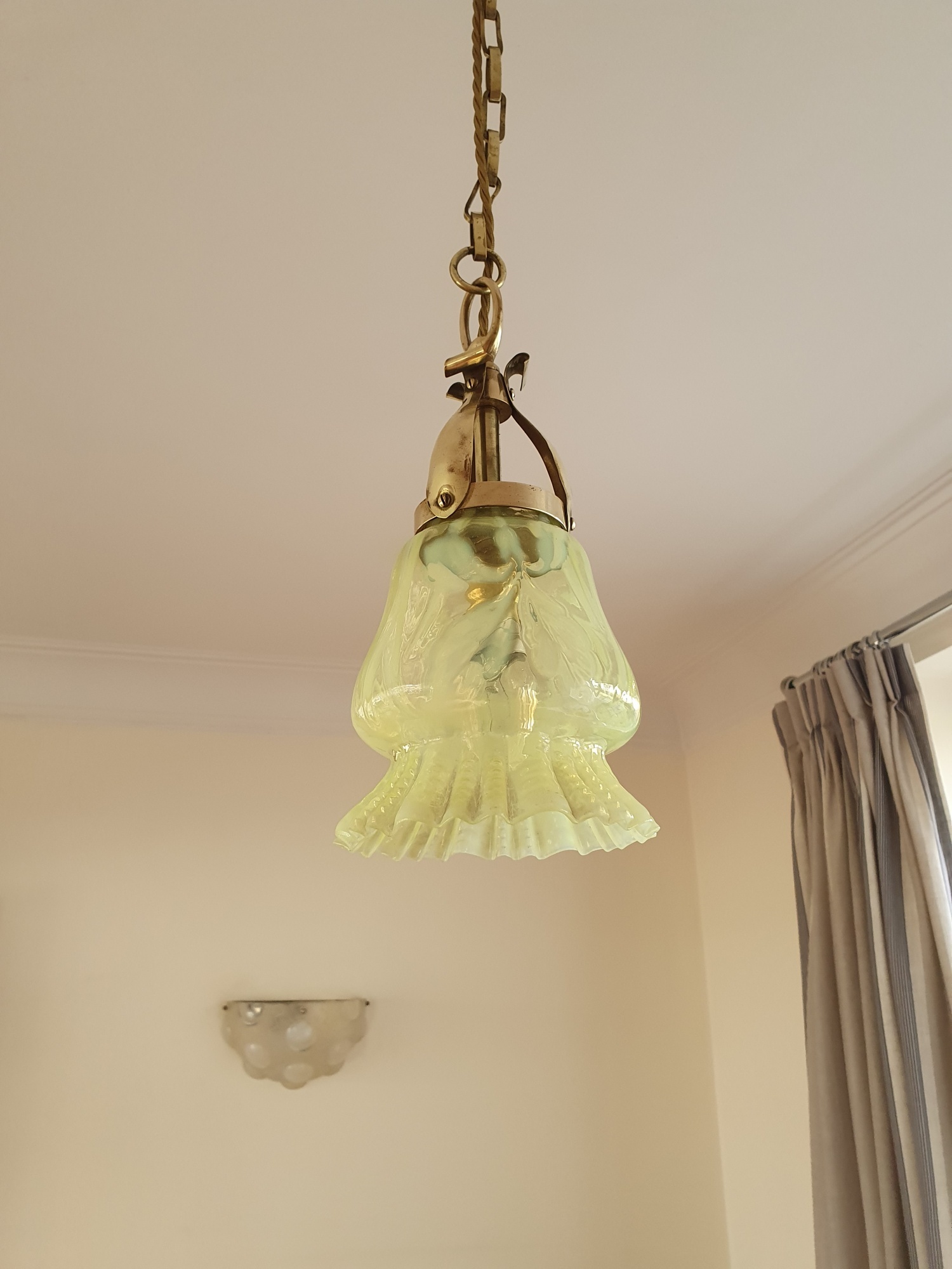 Henry G. Richardson and Sons | 2 Similar Vaseline-glass Pendant Lights | Available to Buy Seperately - Image 13