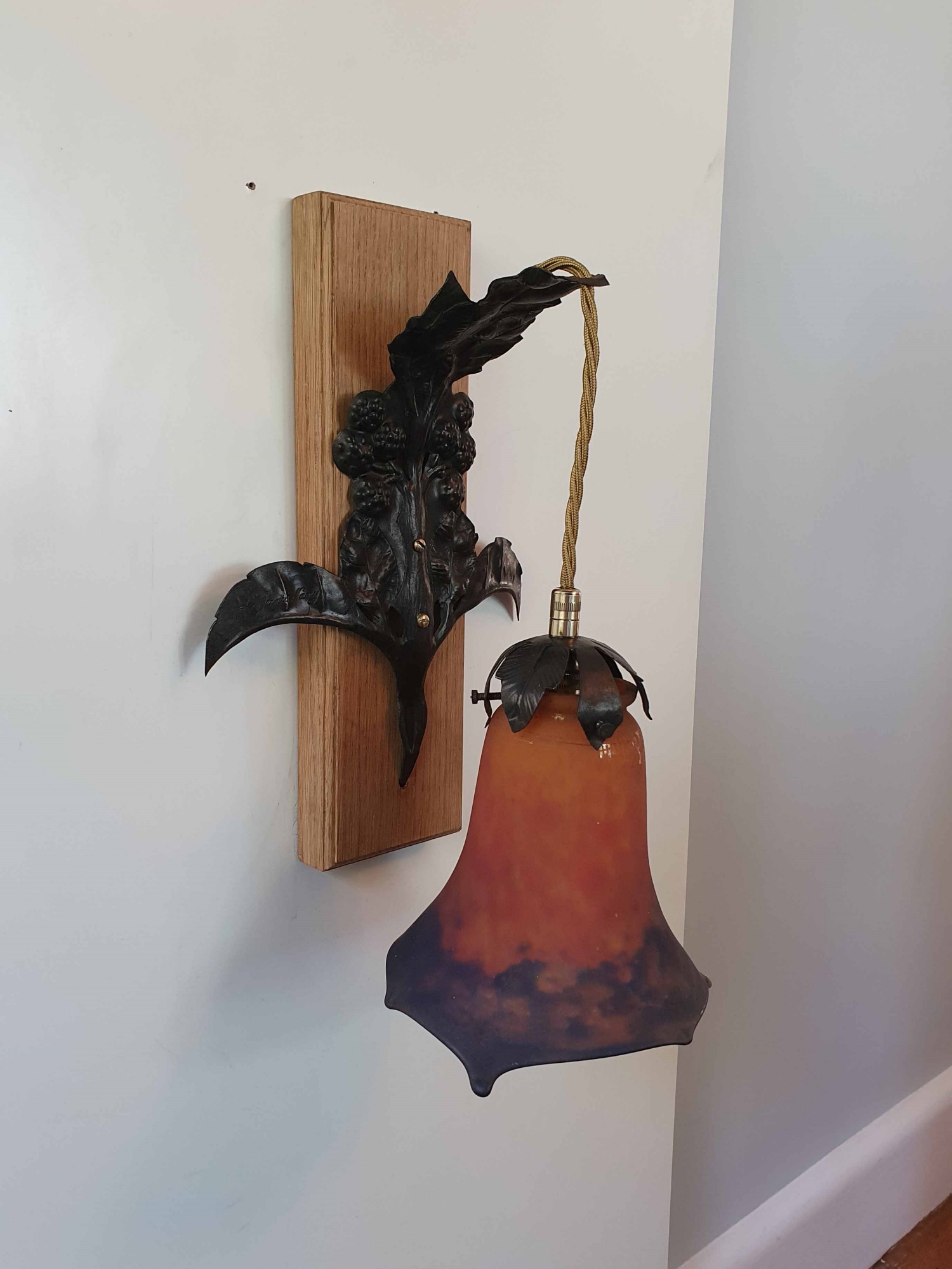 Louis Janin & Muller Frères | 3 Wrought-iron & Pate-de-verre Wall Lights | France c.1925 | SOLD - Image 2