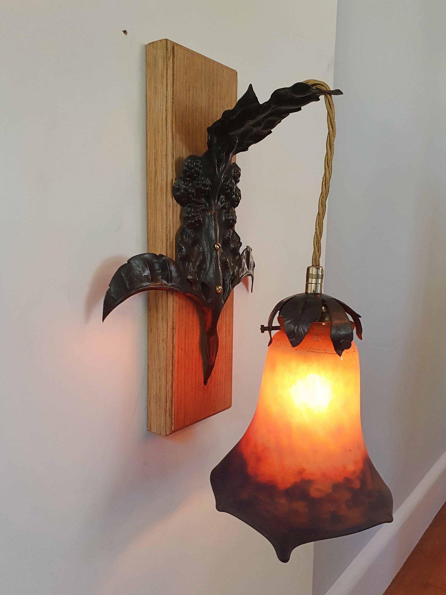 Louis Janin & Muller Frères | 3 Wrought-iron & Pate-de-verre Wall Lights | France c.1925 | SOLD - Image 5