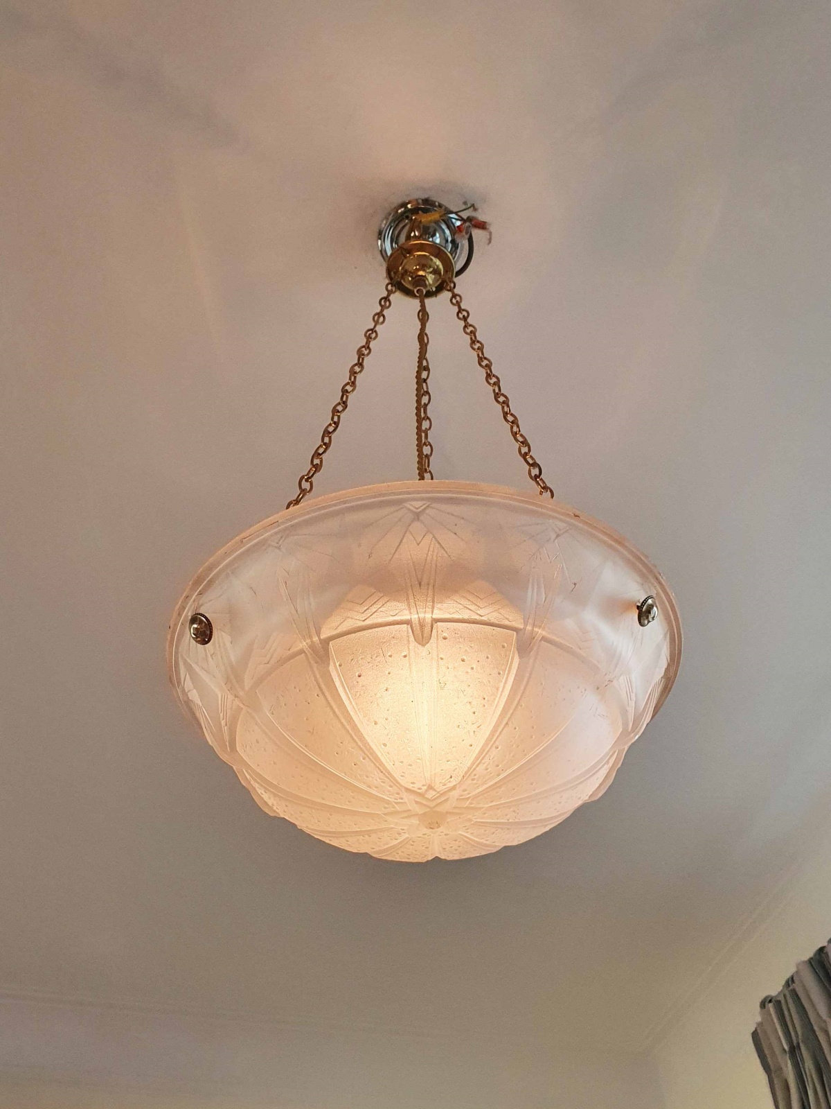 Muller Frères, Luneville | Art Deco Frosted-glass Plafonnier | France c.1930 | SOLD - Image 3