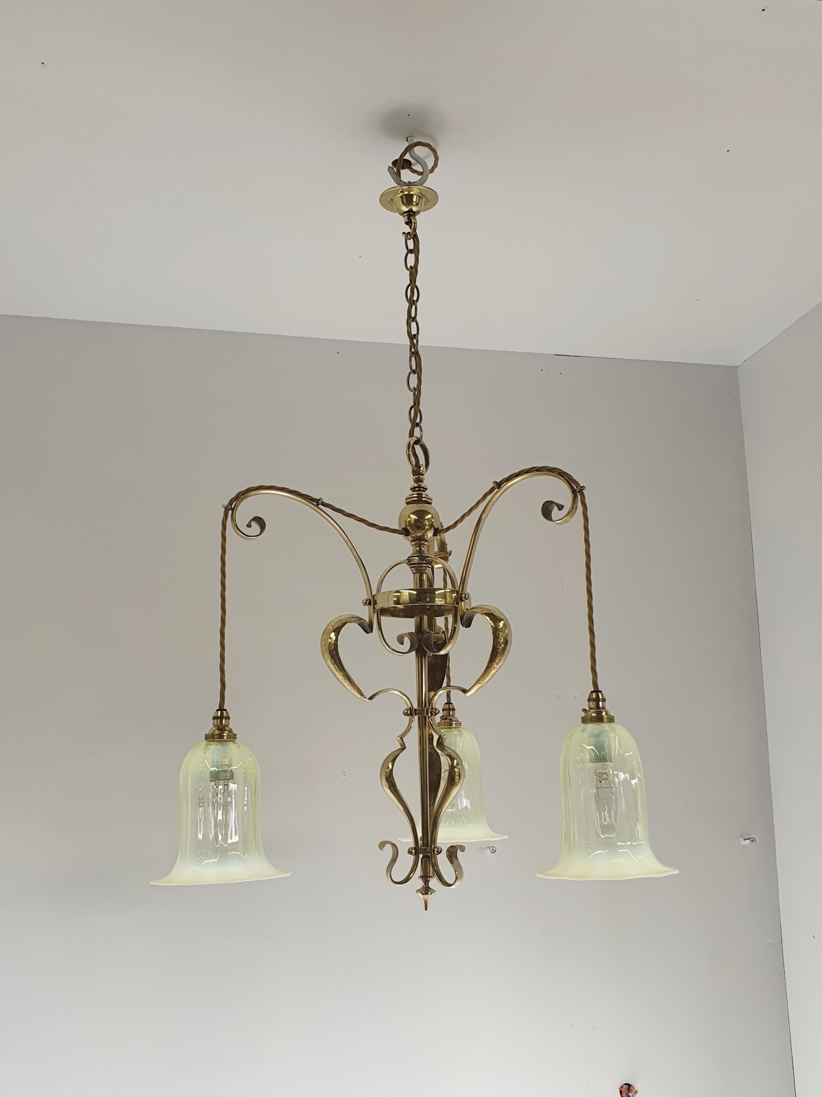 Unsigned | 2 Brass Arts & Crafts Chandeliers| England c.1900 | SOLD - Image 5