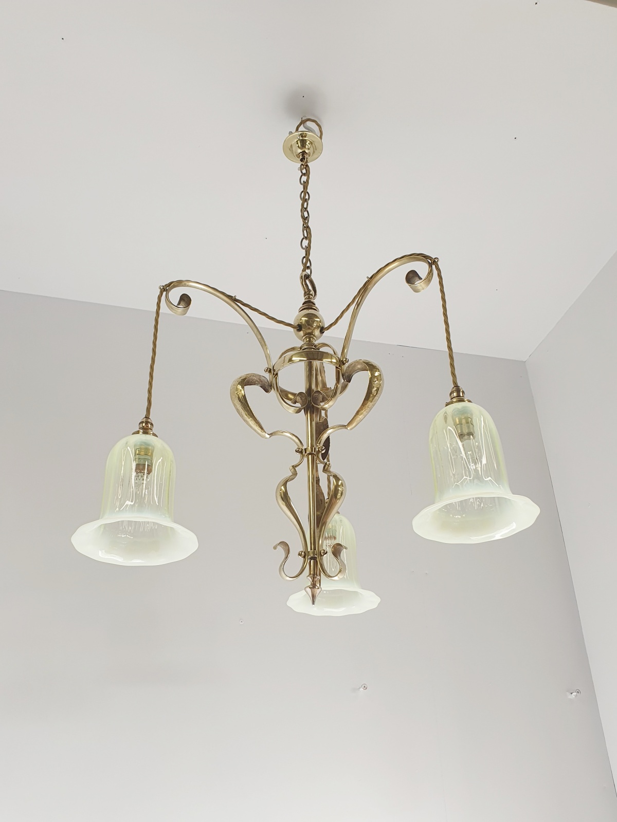 Unsigned | 2 Brass Arts & Crafts Chandeliers| England c.1900 | SOLD - Image 7
