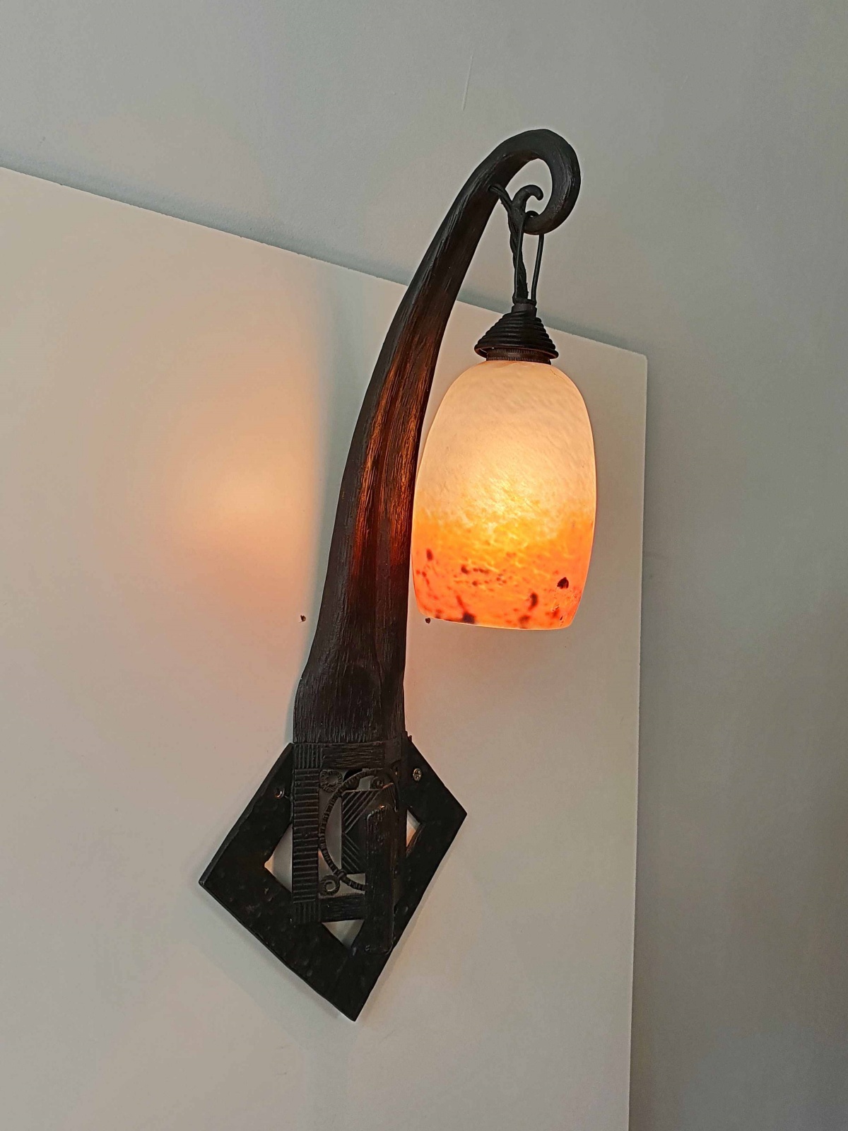 Verrerie D’art Degué | 2 Wrought-iron Wall Lights | France c.1925 | SOLD - Image 2