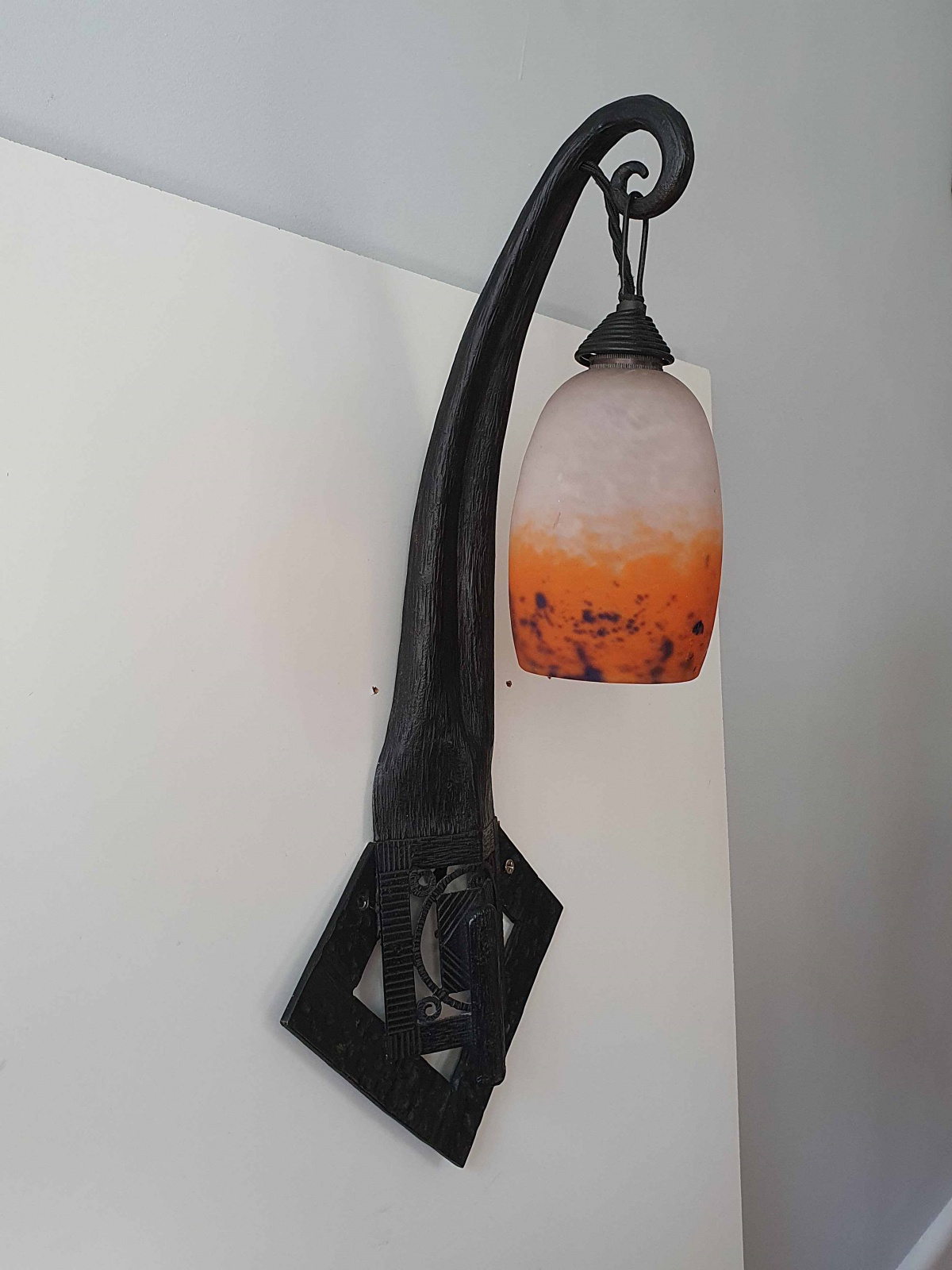 Verrerie D’art Degué | 2 Wrought-iron Wall Lights | France c.1925 | SOLD - Image 3