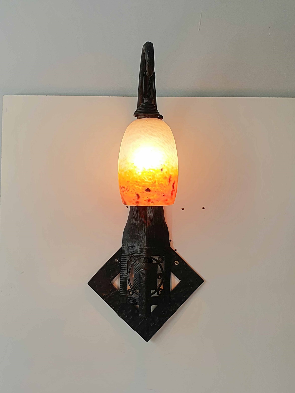 Verrerie D’art Degué | 2 Wrought-iron Wall Lights | France c.1925 | SOLD - Image 4