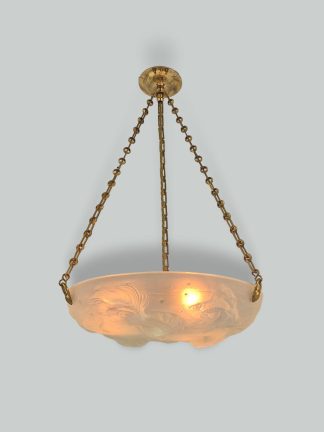 Ernst-Marius Sabino | 2 "Les Poissons" Opalescent Glass Plafonniers | France c.1930