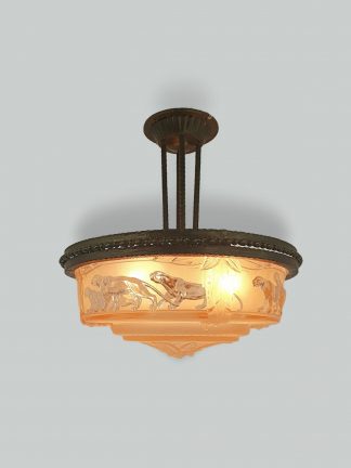Muller Frères, Luneville |  "Les Panthères" Art Deco Plafonnier | France c.1930