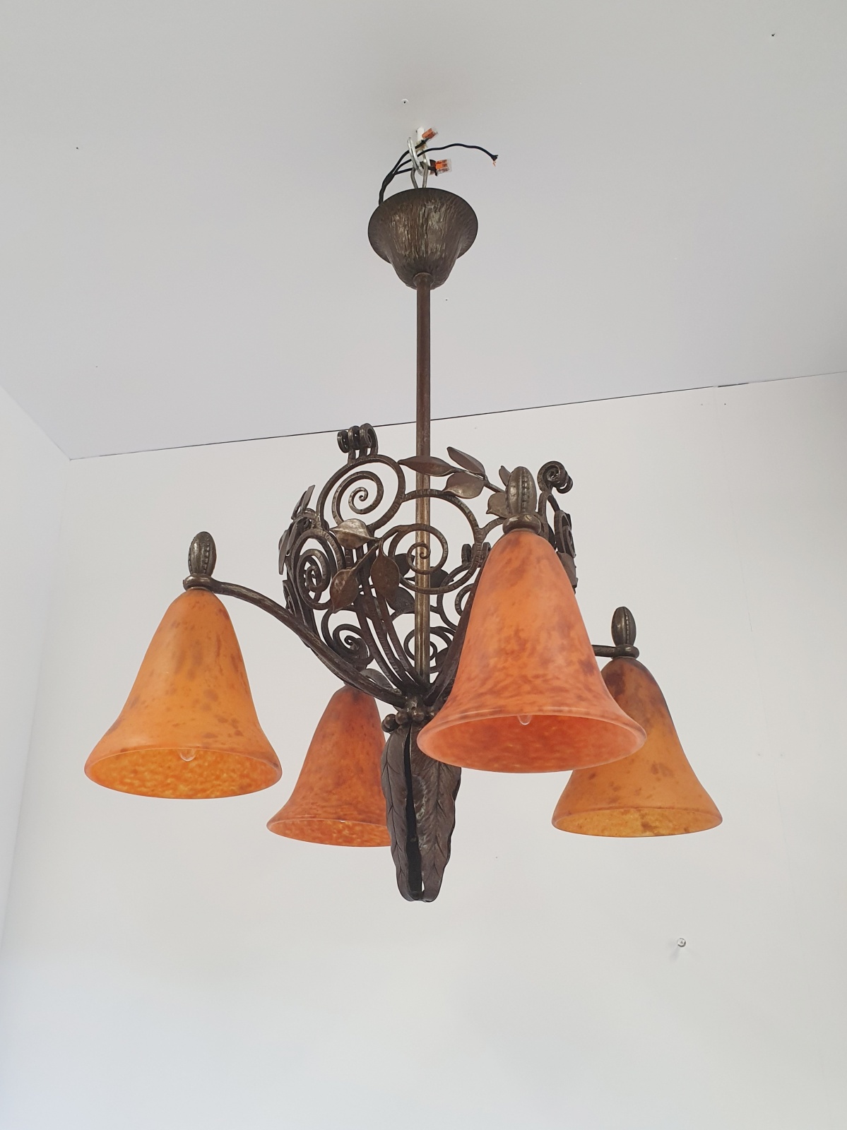 Edgar Brandt & Daum Frères | 4-Branch Wrought-iron Chandelier | France c.1920 - Image 9