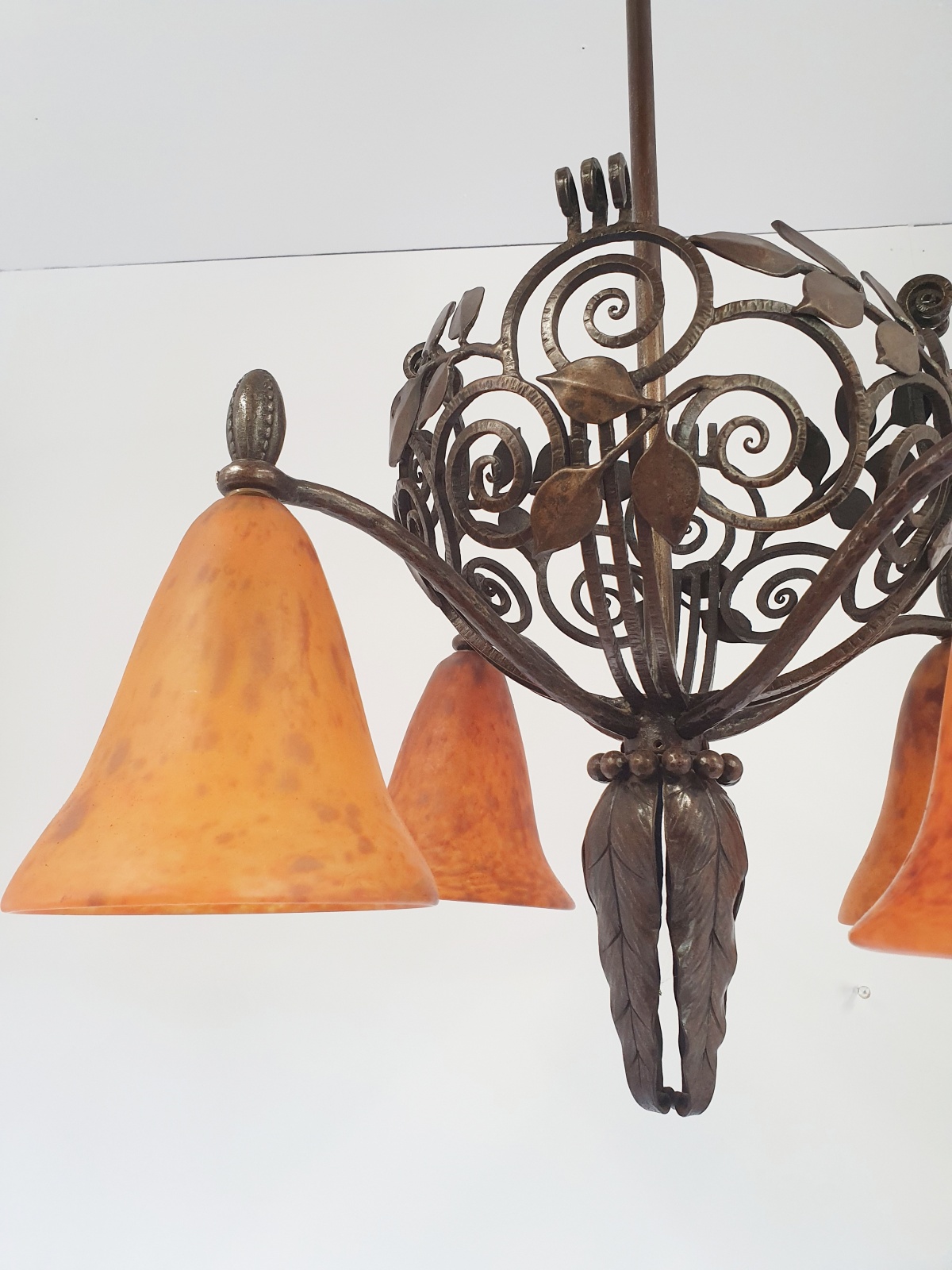 Edgar Brandt & Daum Frères | 4-Branch Wrought-iron Chandelier | France c.1920 - Image 11