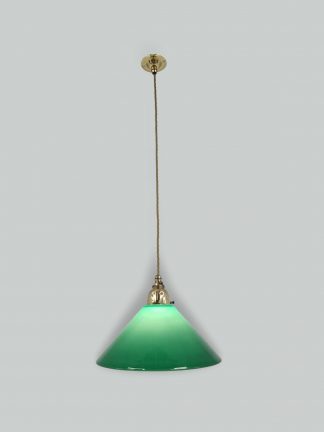 Unsigned | 2 Large Green-Glass "Coolie" Pendant Lampshades | England 1st Half c.20th