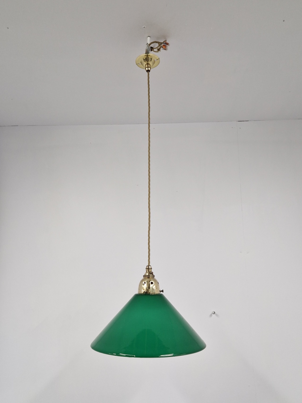 Unsigned | 2 Large Green-Glass "Coolie" Pendant Lampshades | England 1st Half c.20th | SOLD - Image 3