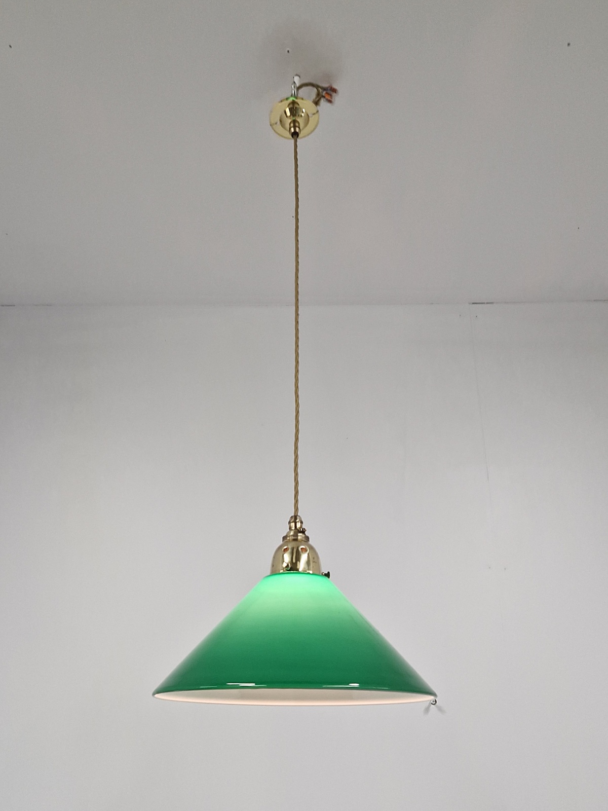 Unsigned | 2 Large Green-Glass "Coolie" Pendant Lampshades | England 1st Half c.20th | SOLD - Image 4