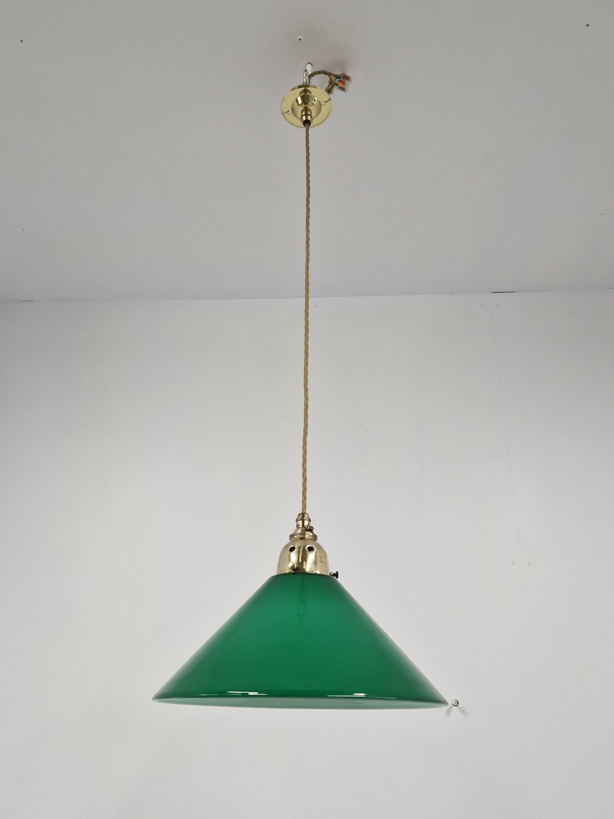 Unsigned | 2 Large Green-Glass "Coolie" Pendant Lampshades | England 1st Half c.20th | SOLD - Image 5