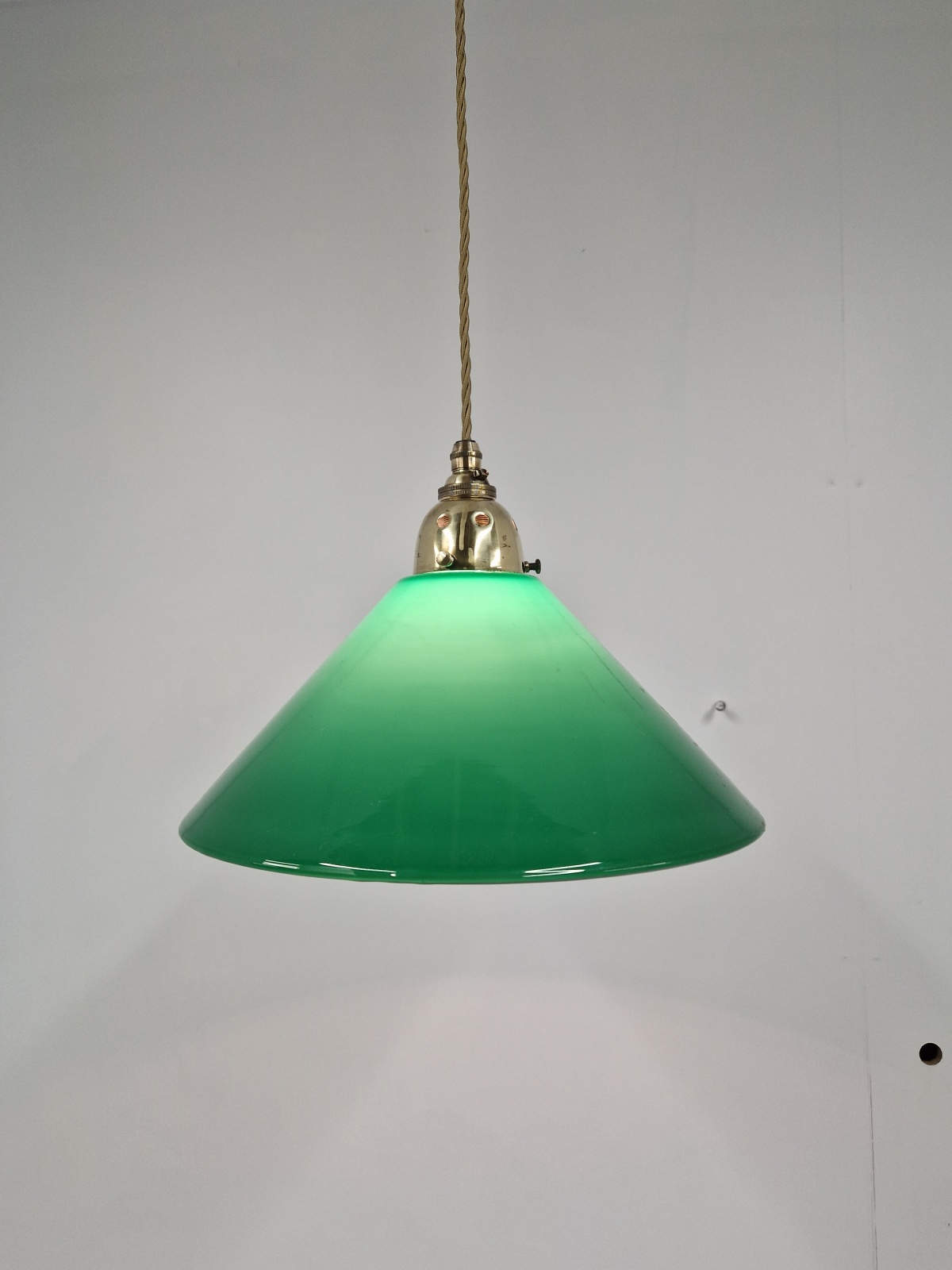 Unsigned | 2 Large Green-Glass "Coolie" Pendant Lampshades | England 1st Half c.20th | SOLD - Image 6