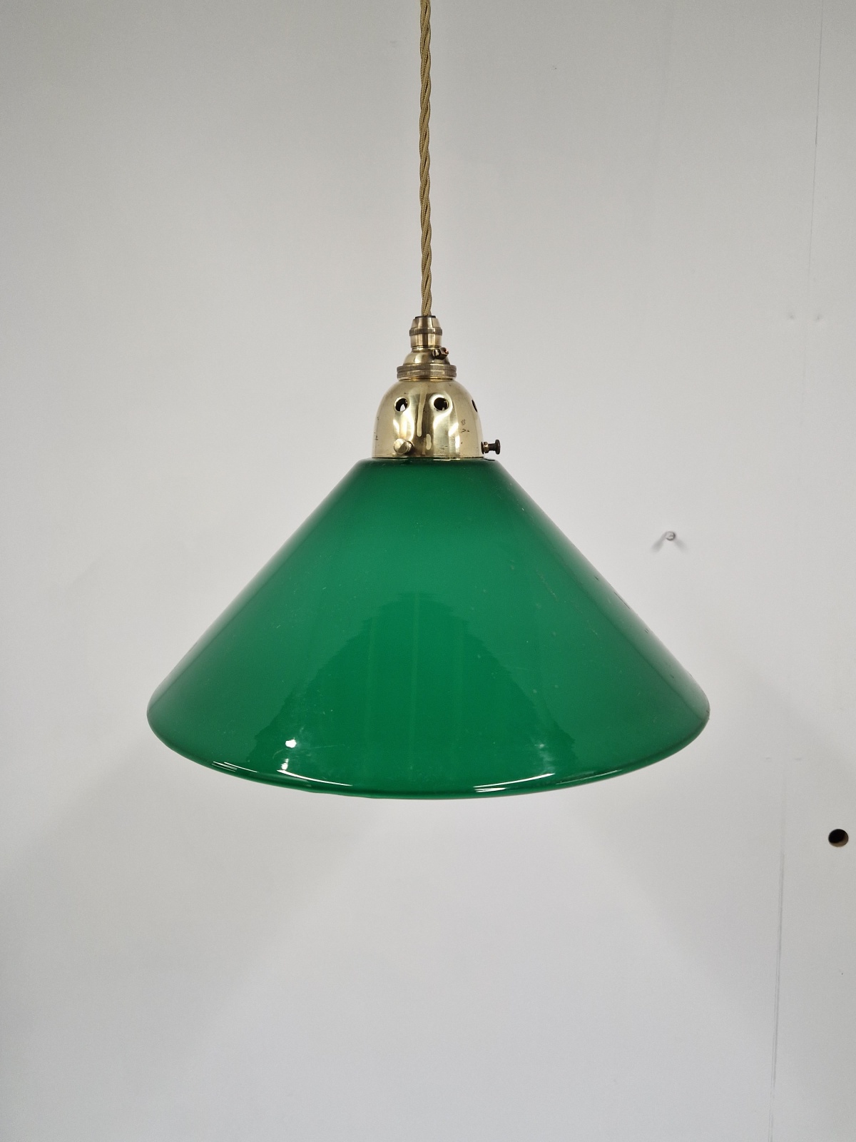Unsigned | 2 Large Green-Glass "Coolie" Pendant Lampshades | England 1st Half c.20th | SOLD - Image 7