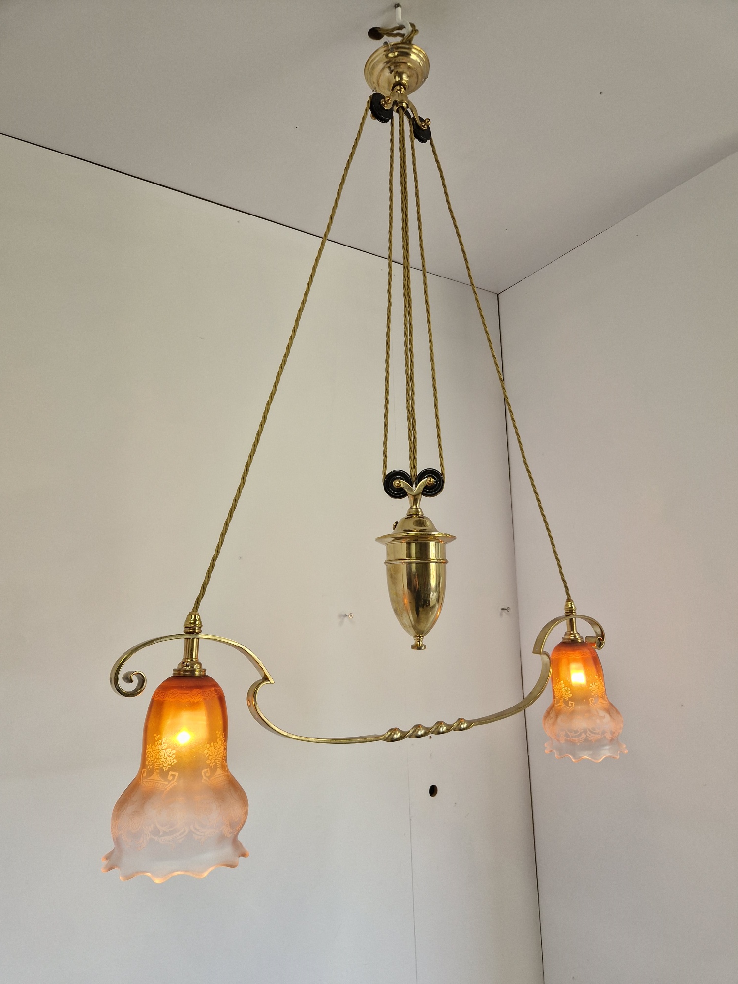 Unsigned | Edwardian "Rise & Fall" Ceiling Light | England c.1905 - Image 6