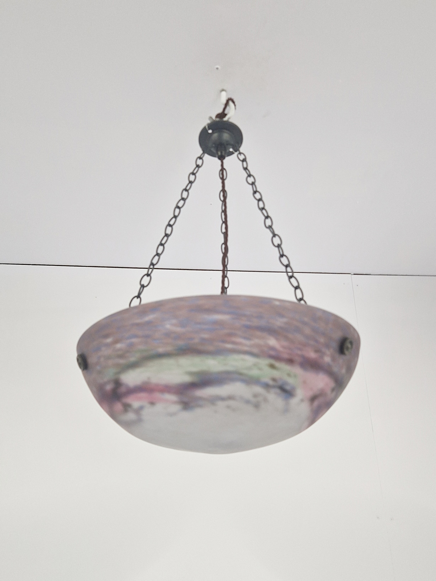 Muller Frères, Luneville | Pate-de-verre Plafonnier | White Central Mottling | SOLD - Image 5