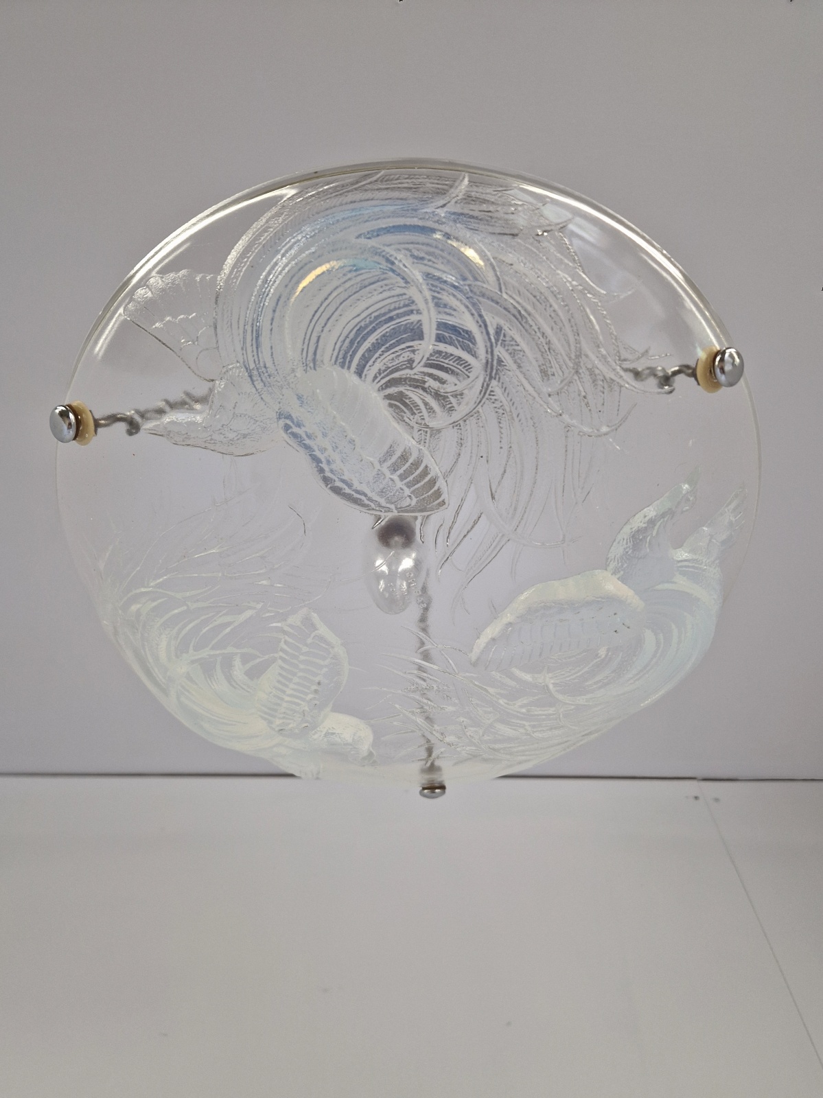 Ernst-Marius Sabino | "Les Oiseaux" Opalescent glass plafonnier | France c.1930 - Image 7