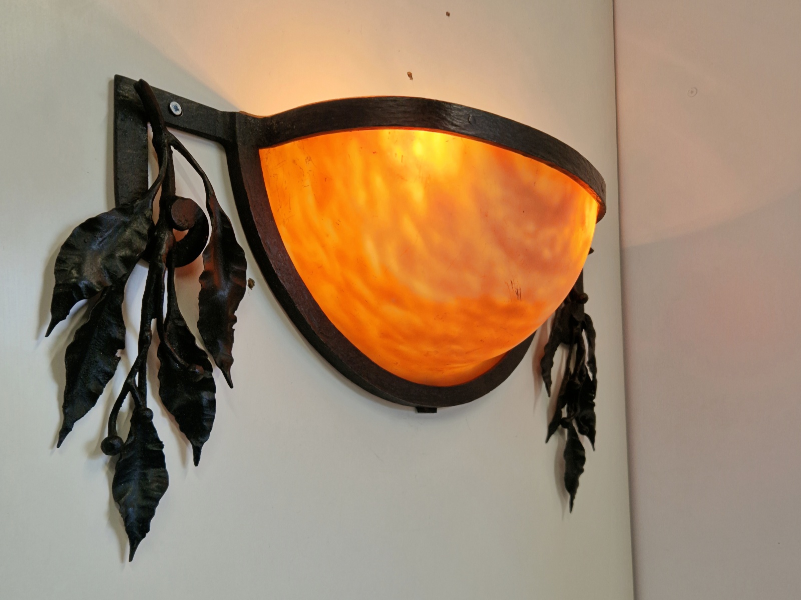 Daum Frères, Nancy | 2 Wrought-Iron & Pate-de-verre Wall Lights | France c.1925 - Image 6