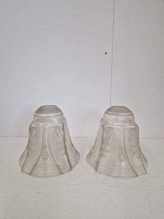 Unsigned | 2 Satin & Etched Glass Lampshades | England c.1910