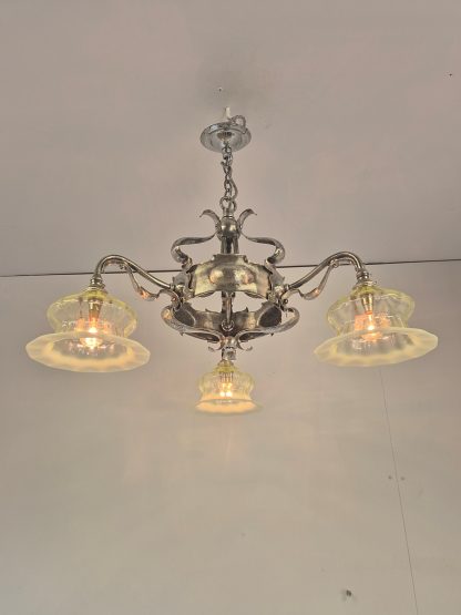 Unsigned | Silver-plated Arts & Crafts Elelectrolier | England c.1900 - Image 5